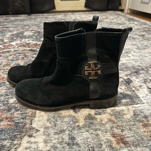 TORY BURCH ALAINA Black Suede  Leather Flat Boot